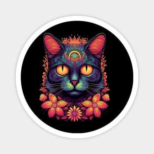 Colorful Abstract Cat and Flowers Design Magnet